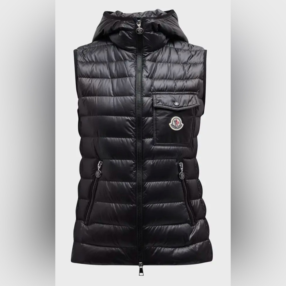 Moncler Glygos Hooded Puffer Vest in Black Size Small (1) New